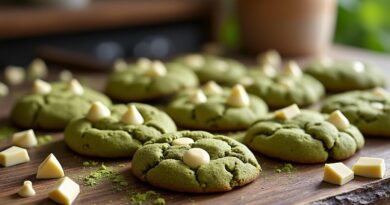 découvrez nos délicieux cookies au matcha et chocolat blanc, une alliance parfaite entre la douceur du chocolat et l'originalité du thé matcha. idéals pour un goûter raffiné ou un dessert novateur, ces cookies sauront séduire vos papilles et égayer vos convives.