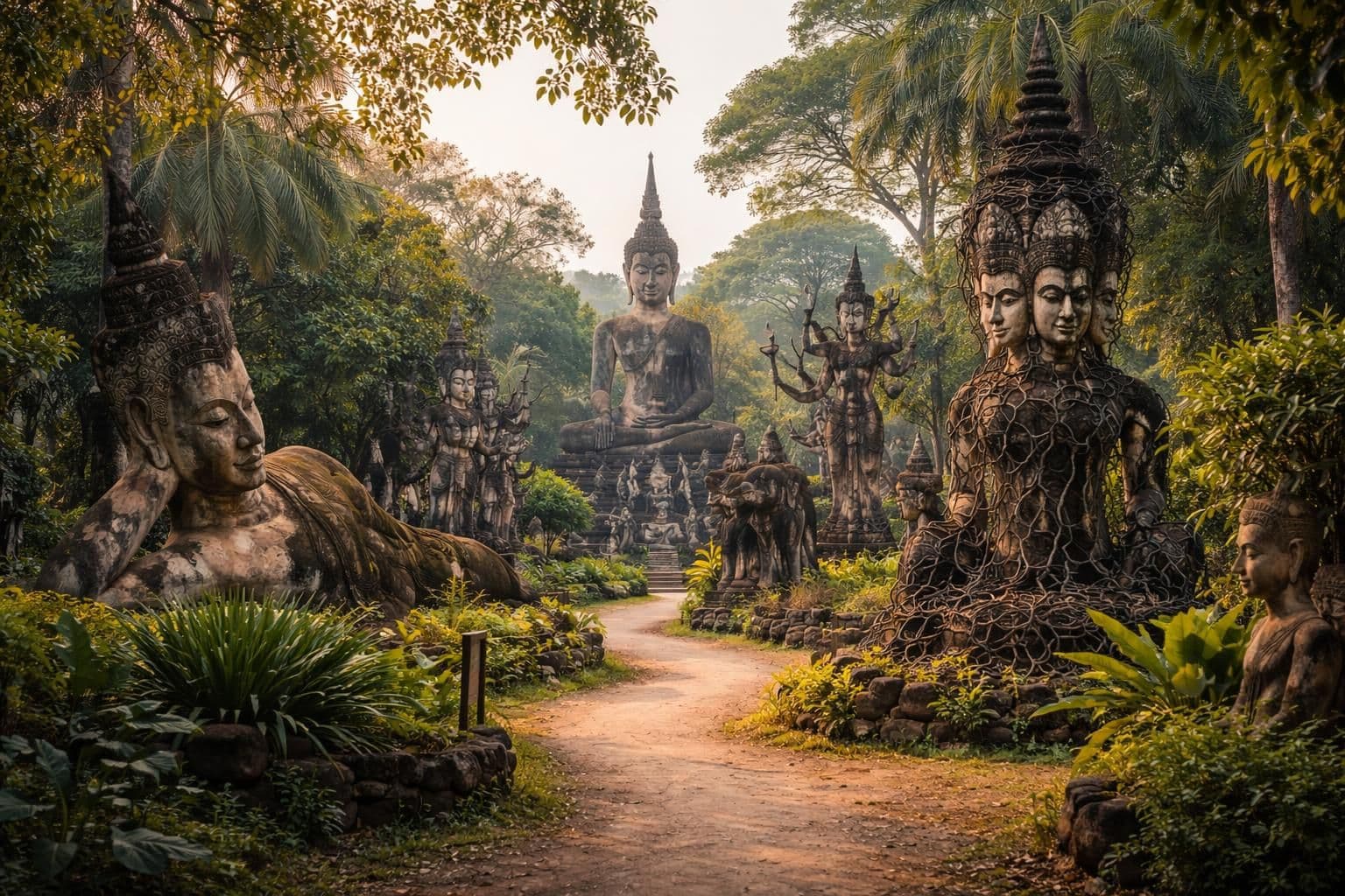 découvrez une visite insolite au parc du bouddha près de vientiane, un lieu unique rempli de sculptures fascinantes mêlant art et spiritualité dans un cadre paisible.