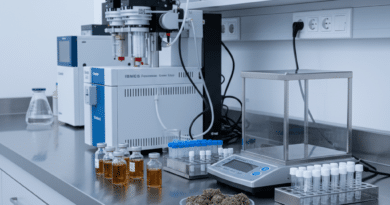Technicien manipulant échantillons CBD en fioles pour analyse chromatographique de cannabinoïdes