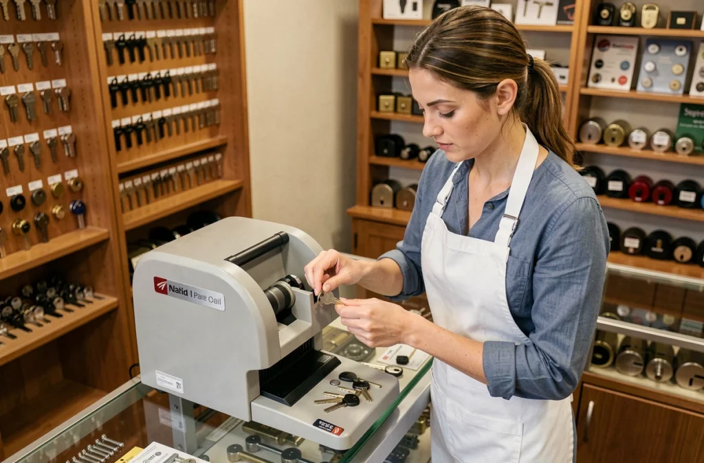 Spécialiste de la reproduction de clés chez Atout Clés dans une boutique de serrurerie du Tarn