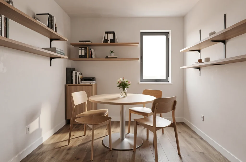 Petite salle de réunion avec table ronde et quatre sièges