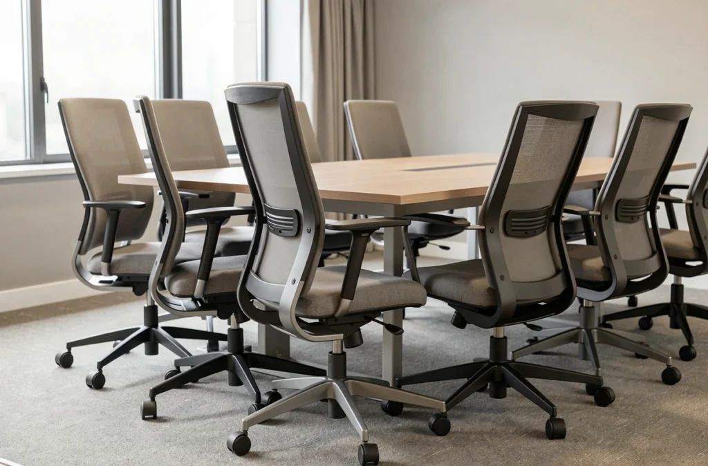 Sièges de réunion réglables autour d'une table de conférence